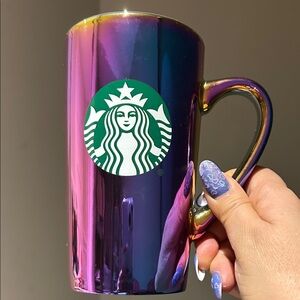 Starbucks 16 oz holographic green purple gold ceramic coffee mug new 2022